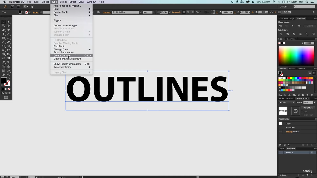 Image showing how to create outlines in Adobe Illustrator