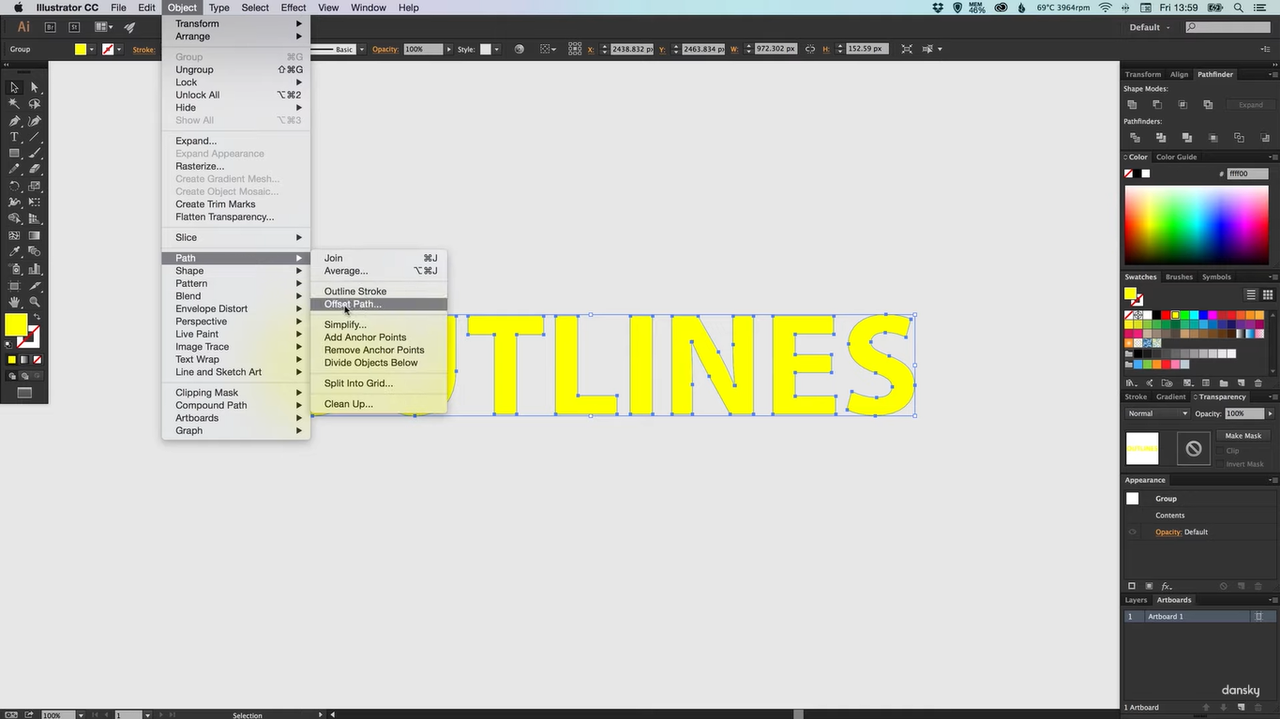 Modifying text outlines in Adobe Illustrator 