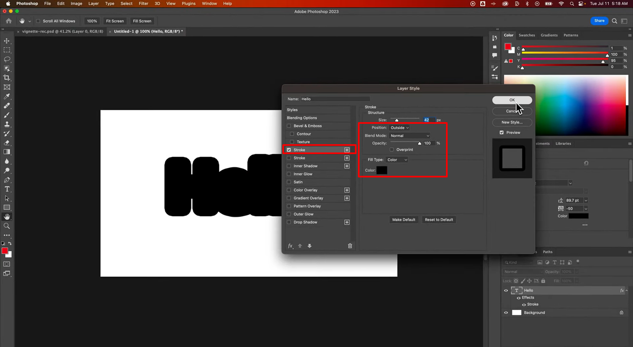 Image showing how to add stroke to text in Photoshop