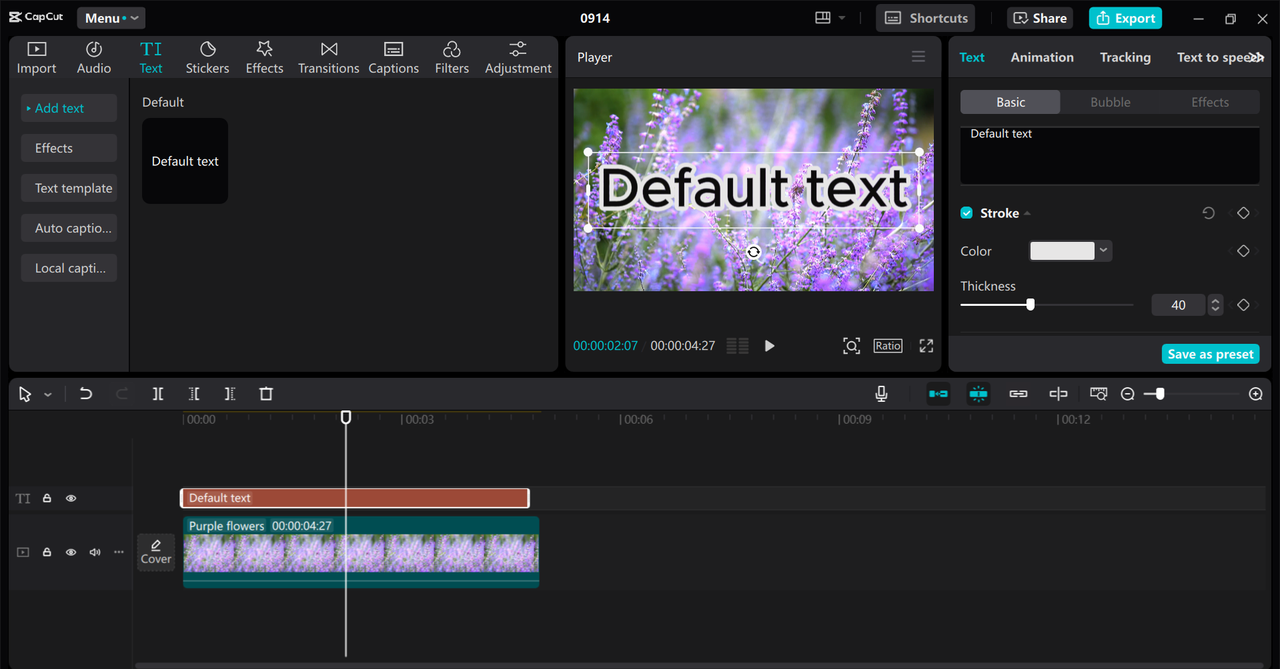  Editing interface of the CapCut desktop video editor - a perfect tool to outline text in videos