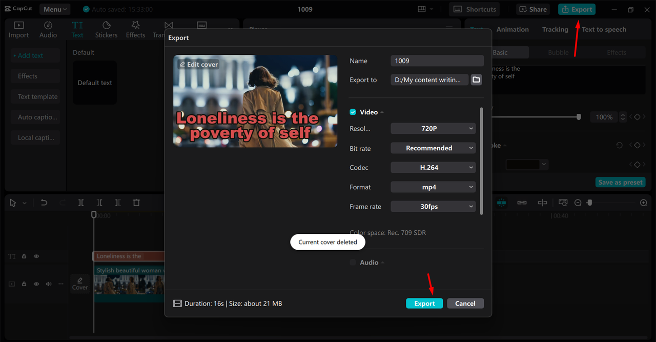 Exporting video from the CapCut desktop video editor