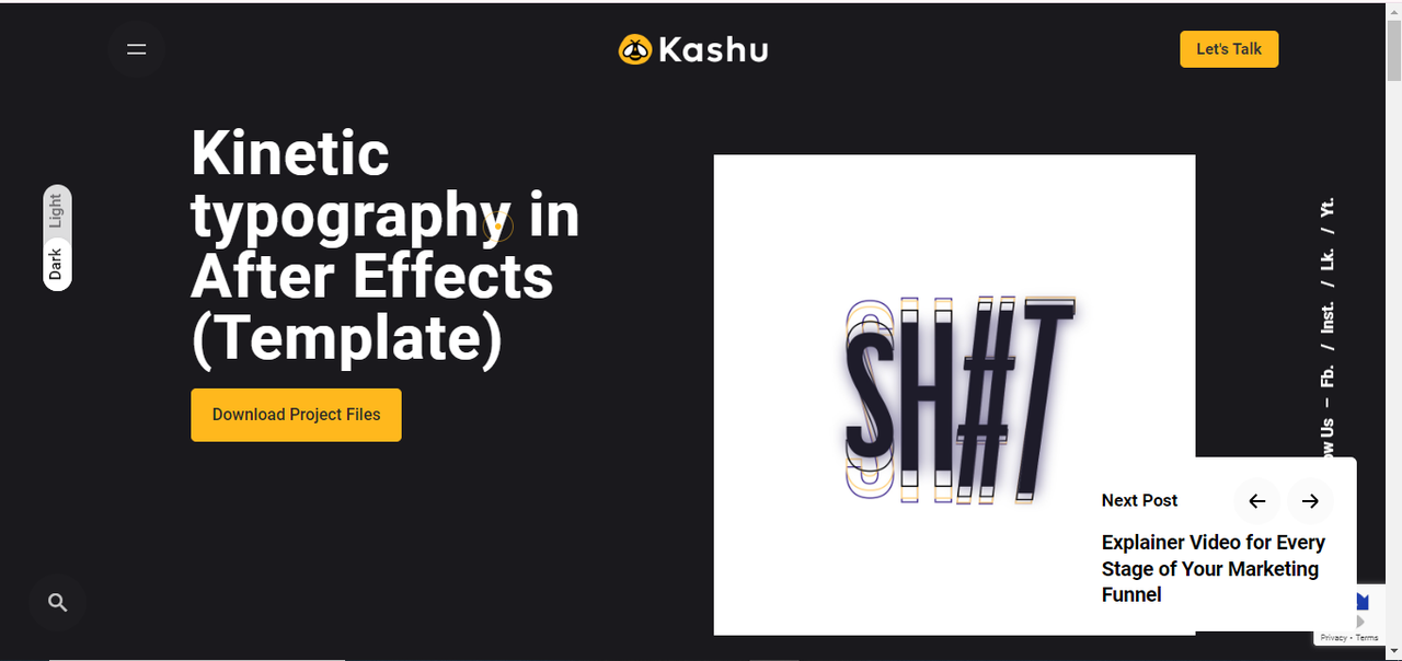 Interface of Kashu.co featuring cinematic kinetic typography templates in After Effects