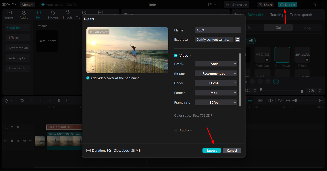 Exporting video from the CapCupt desktop video editor