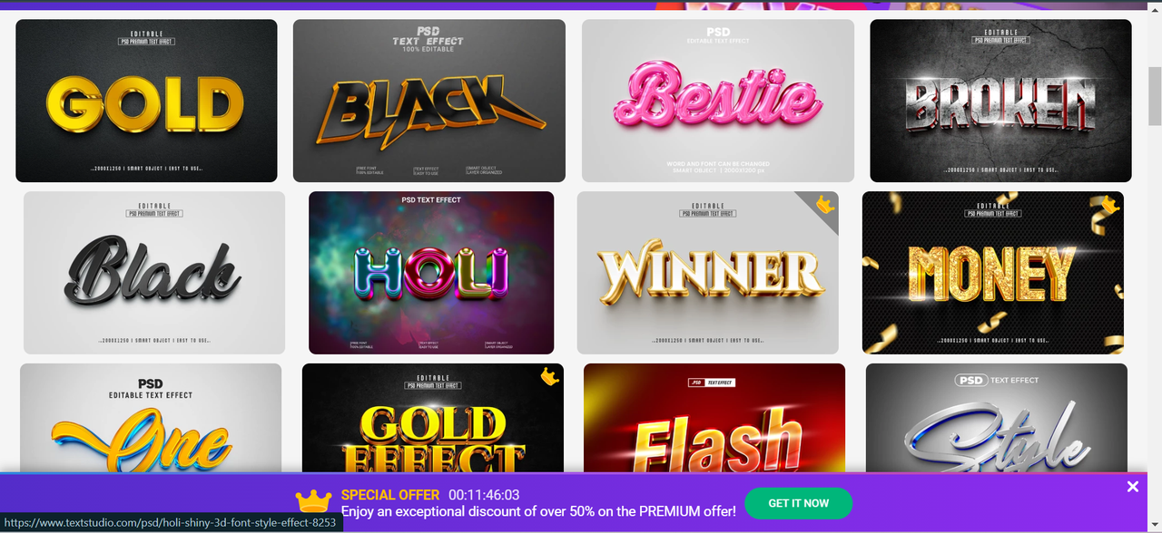 Interface of Text Studio - a reliable website to download PSD movie text effect