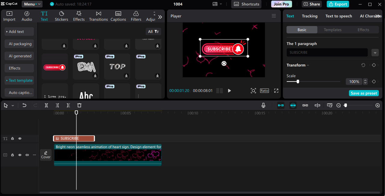 Editing interface of the CapCut desktop video editor - a perfect tool to enhance video with different text effects