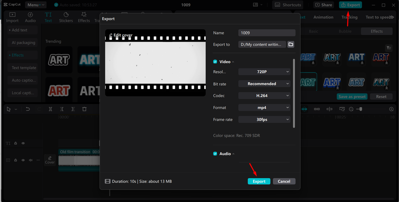 Exporting video from the CapCupt desktop video editor