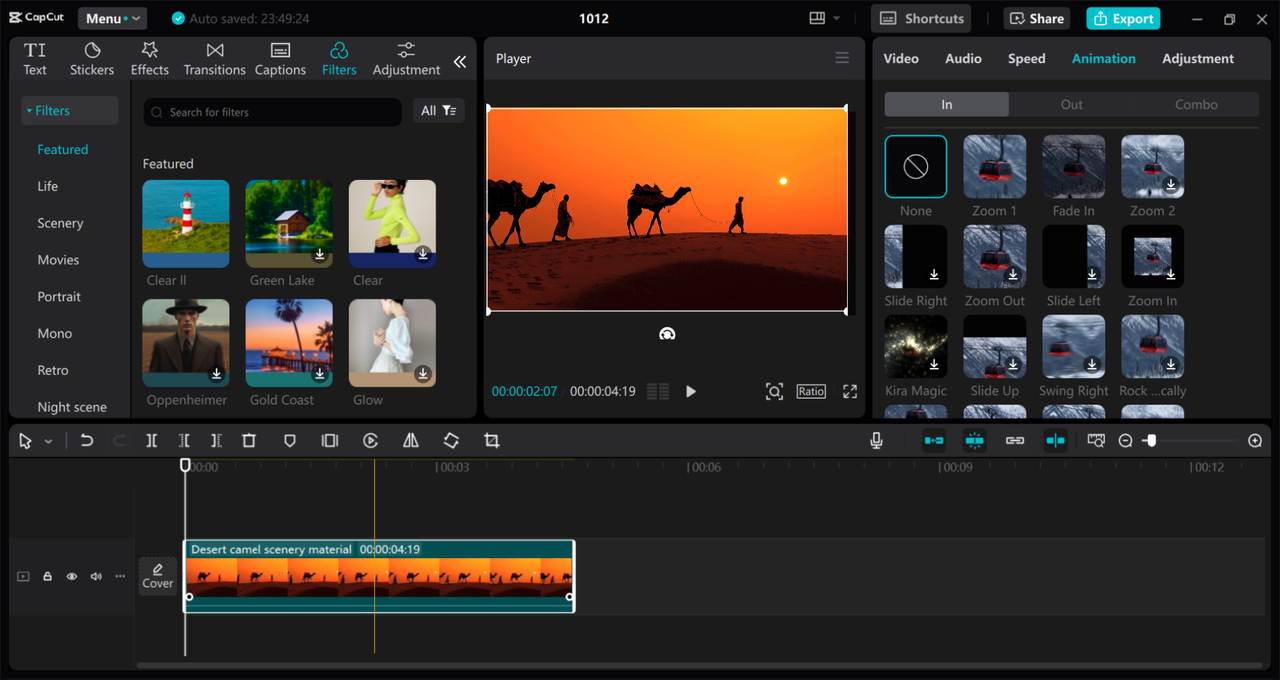 Interface of the CapCut desktop video editor - a PC software to edit all camera shot types