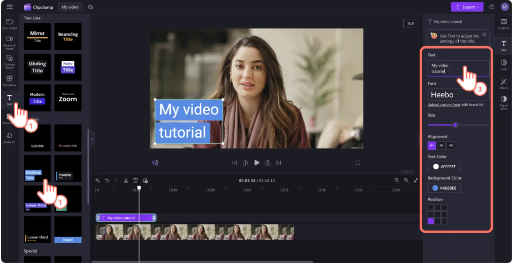 Adding text and stickers to a video in Clipchamp