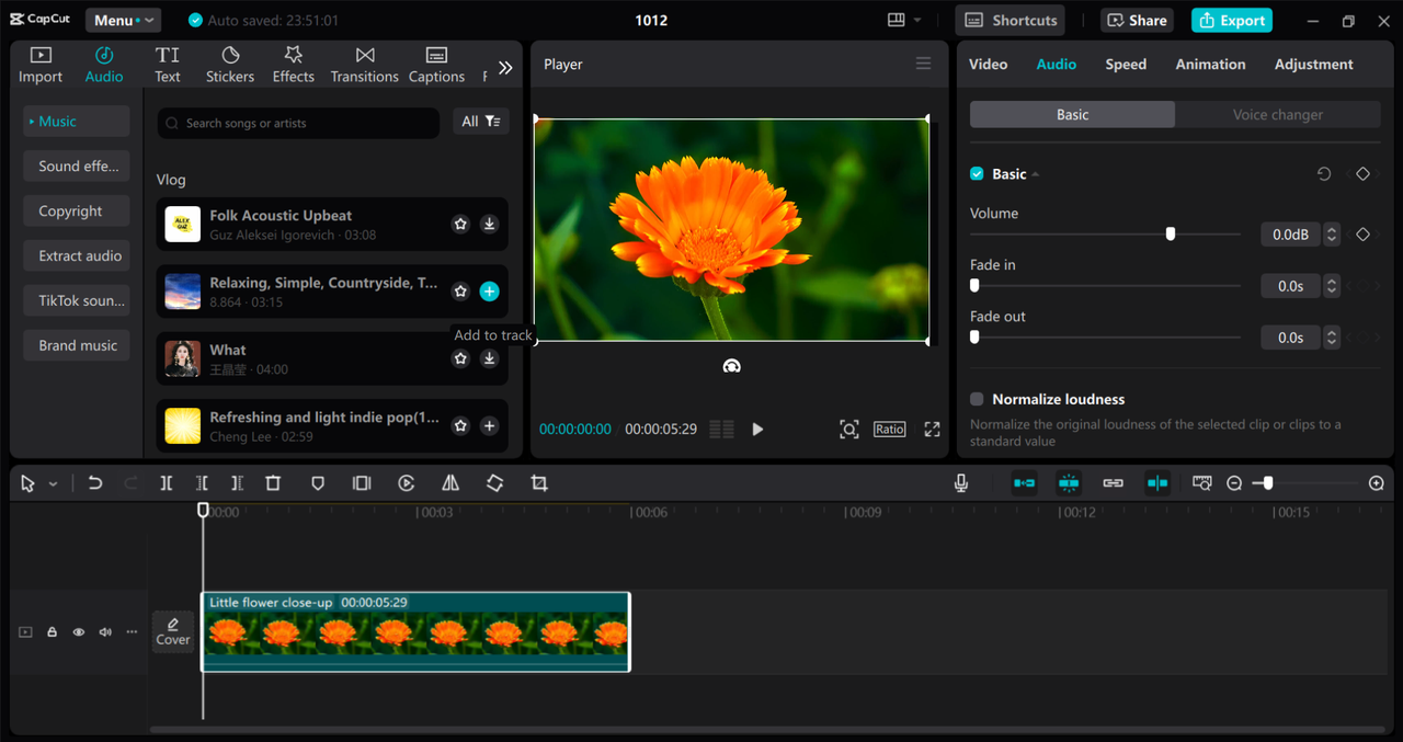 Interface of the CapCut desktop video editor - an alternative way to edit video content