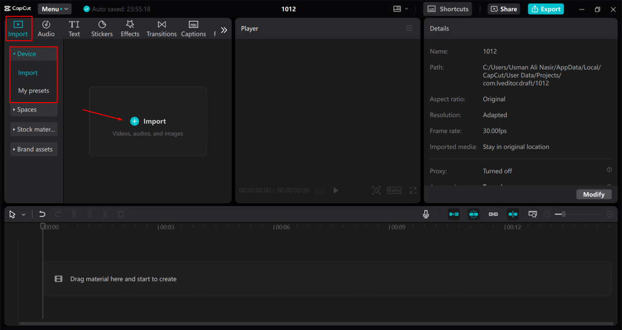 Importing a video into the CapCut desktop video editor