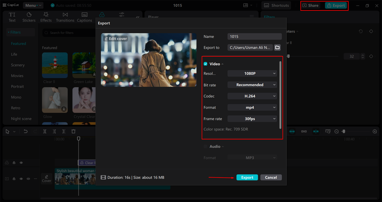 Exporting a video from the CapCut desktop video editor