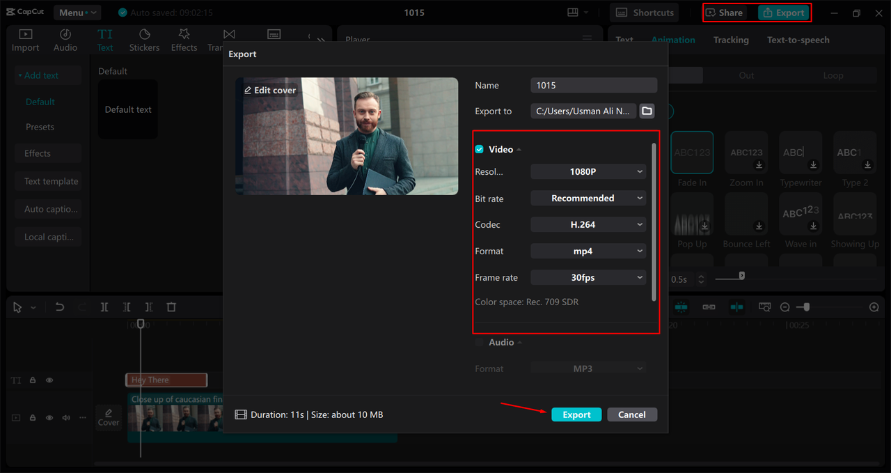 Exporting a video from the CapCut desktop video editor