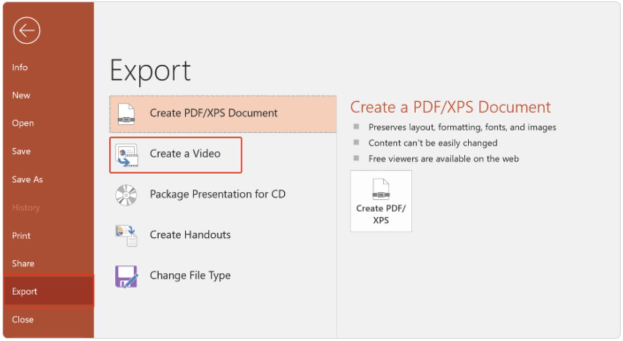 Export the presentation as a video