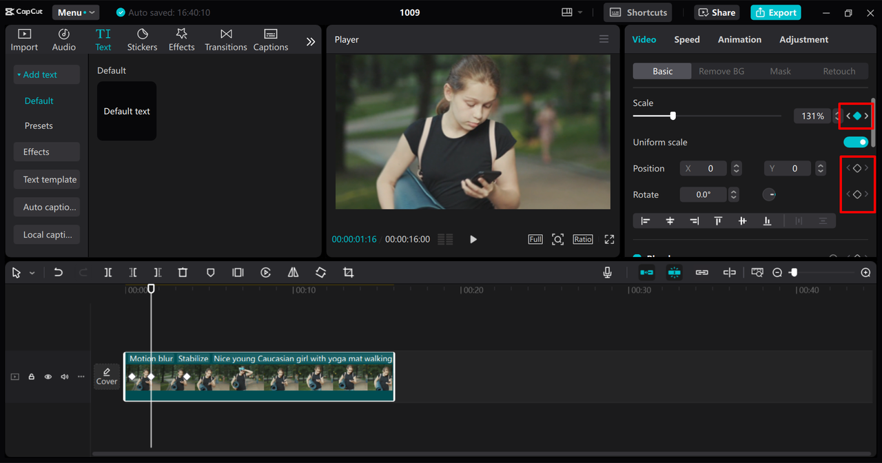 Adding keyframe animations to video in the CapCut desktop video editor