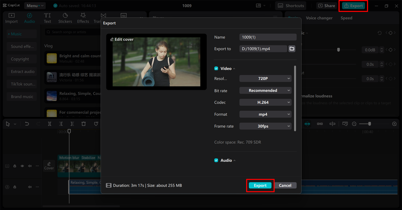 Exporting the animated video from the CapCut desktop video editor