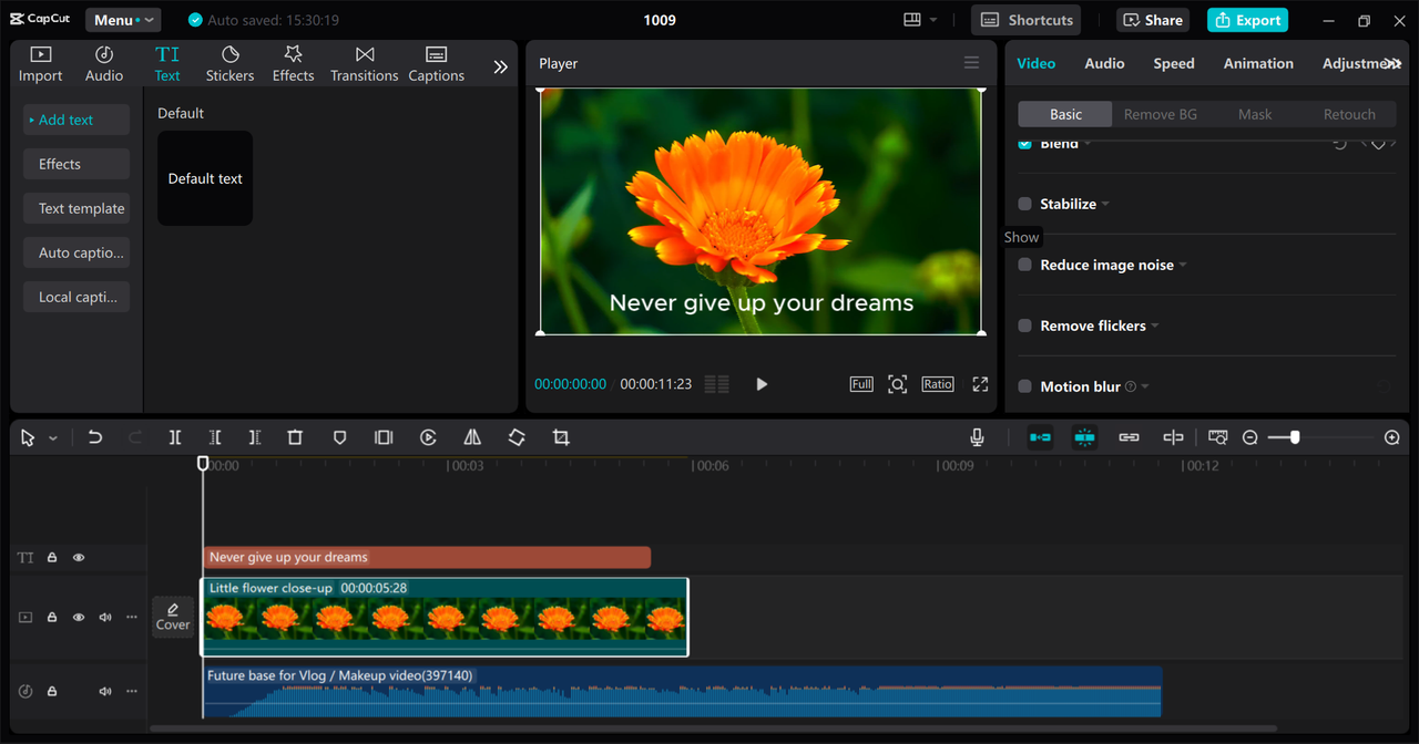 Editing interface of the CapCut desktop video editor - the best tool to create professional videos