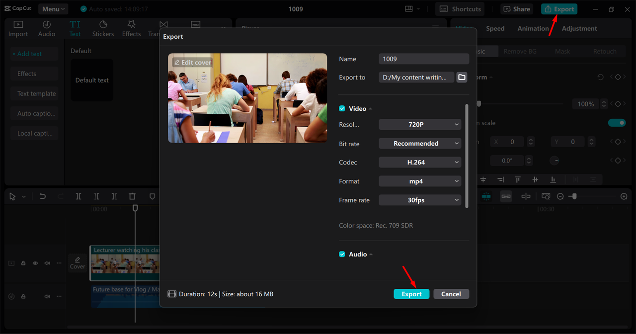 Exporting video from the CapCut desktop video editor