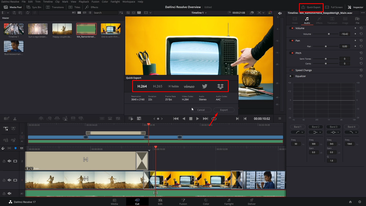  Exporting the video after editing in DaVinci Resolve