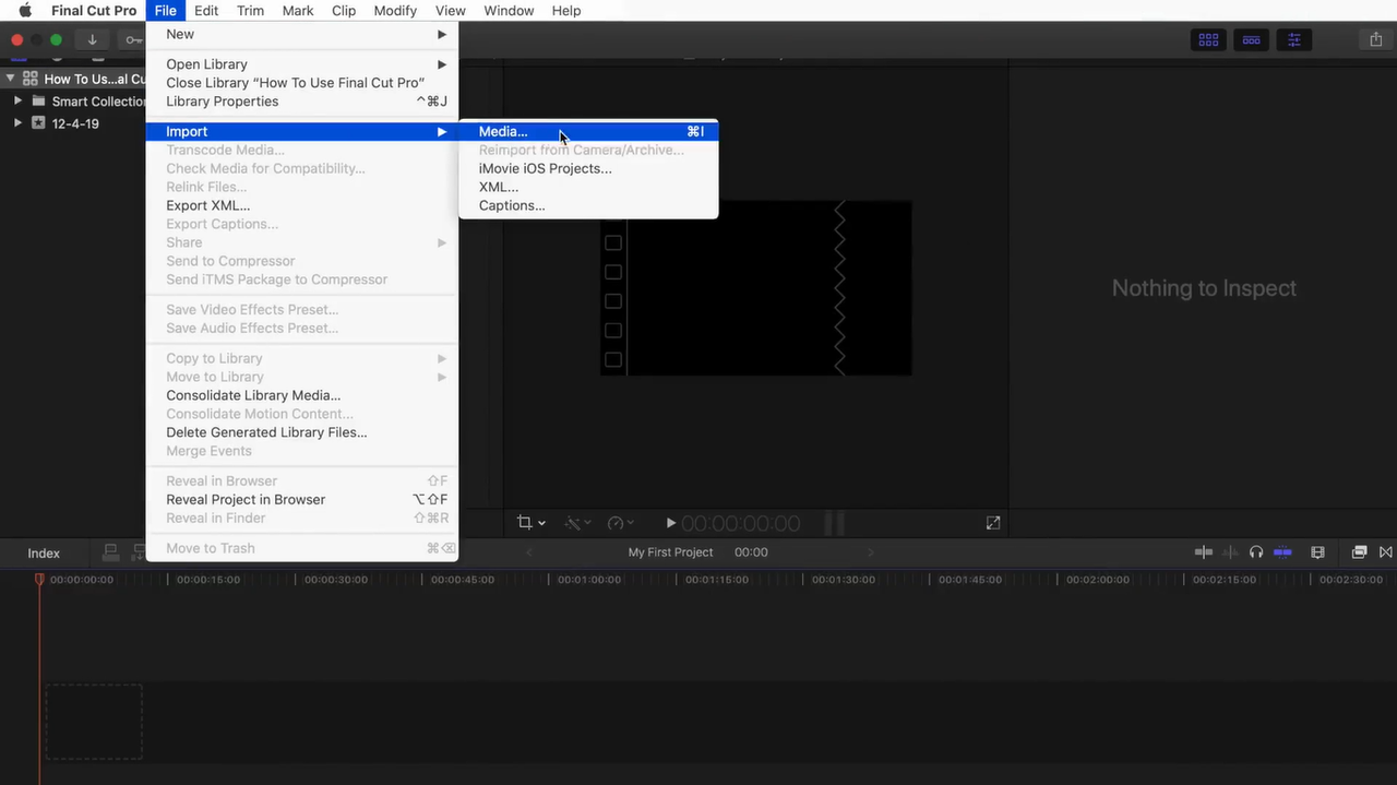 FCP tutorial showing how to import media for editing