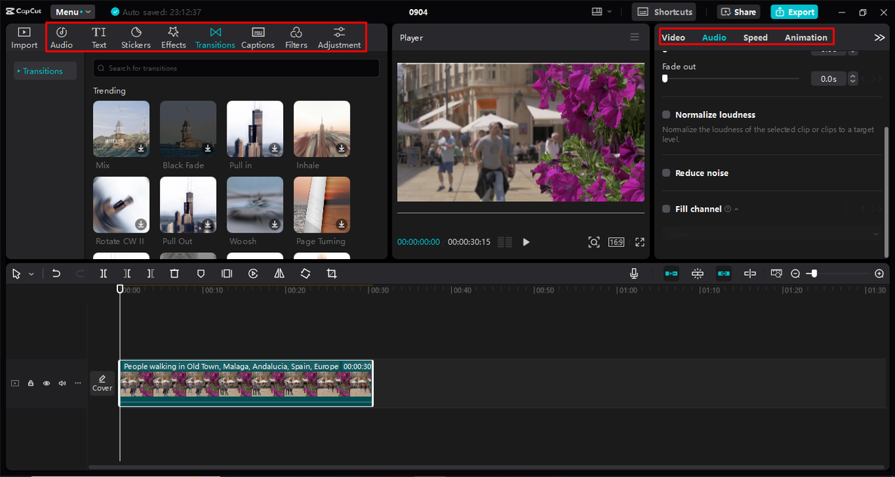 Enhancing the video using various tools in the CapCut desktop video editor