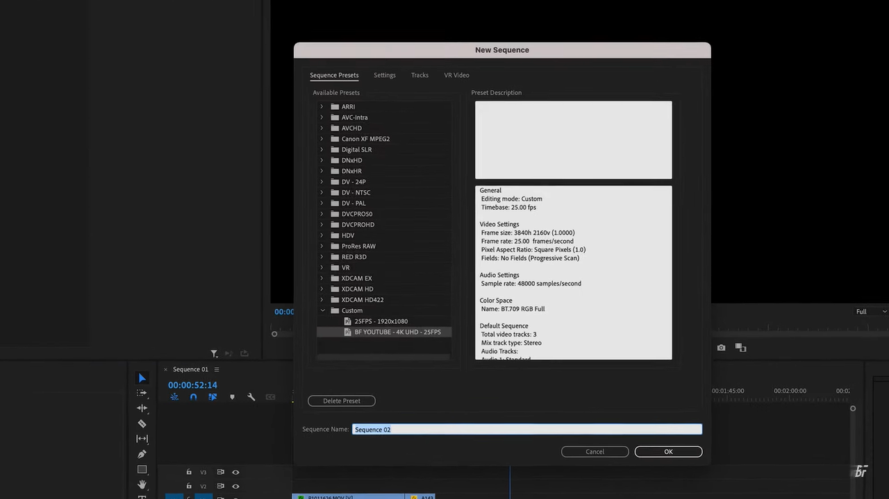 Beginner Premiere Pro tutorial showing how to create sequences based on the video's properties