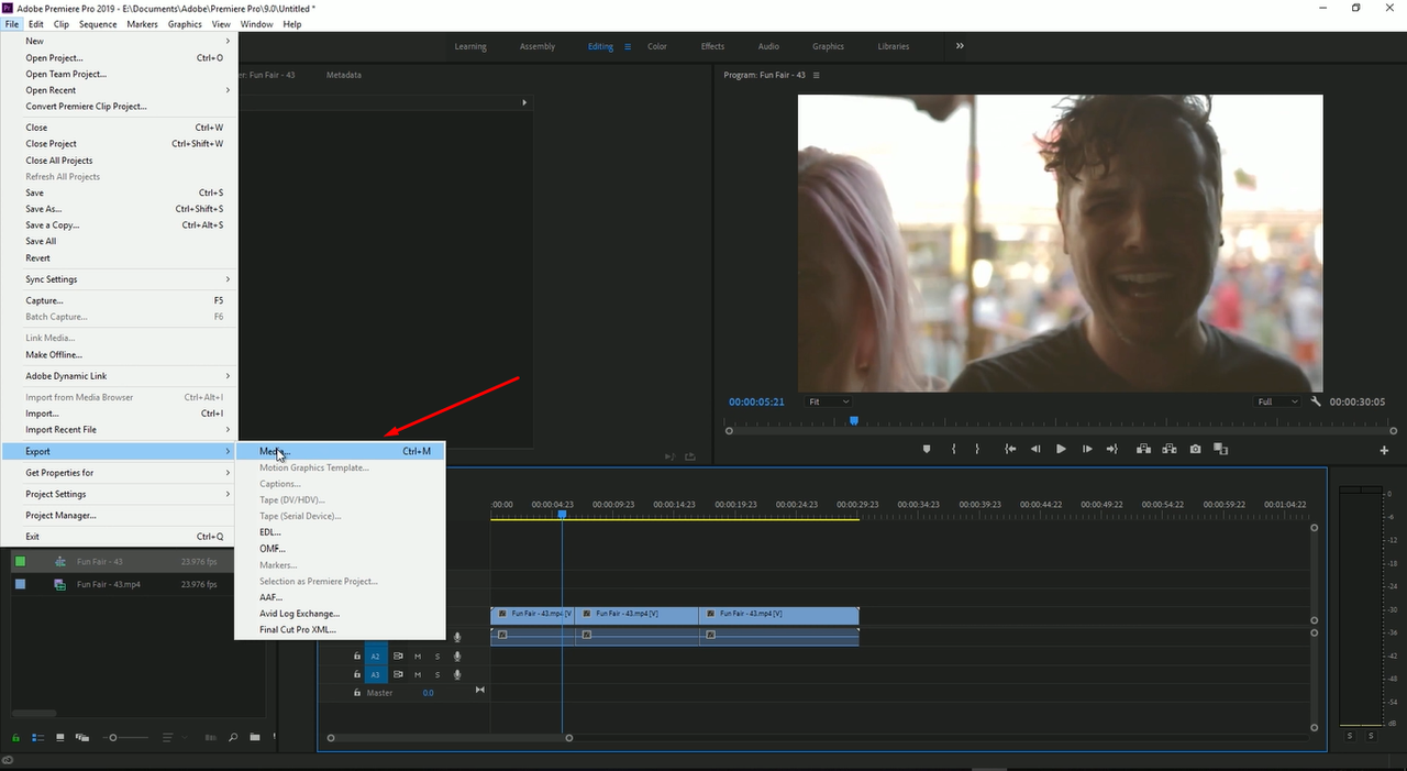 Exporting video from the Adobe Premiere Pro 