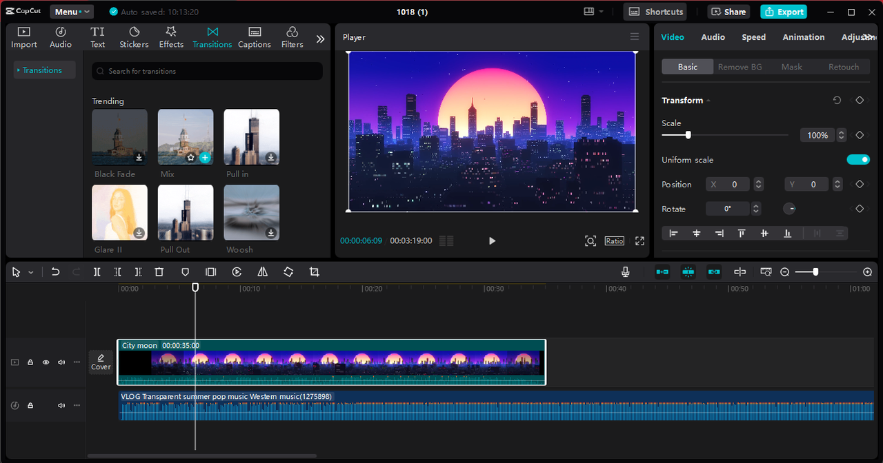 Interface of the CapCut desktop video editor - the perfect tool to enhance your videos