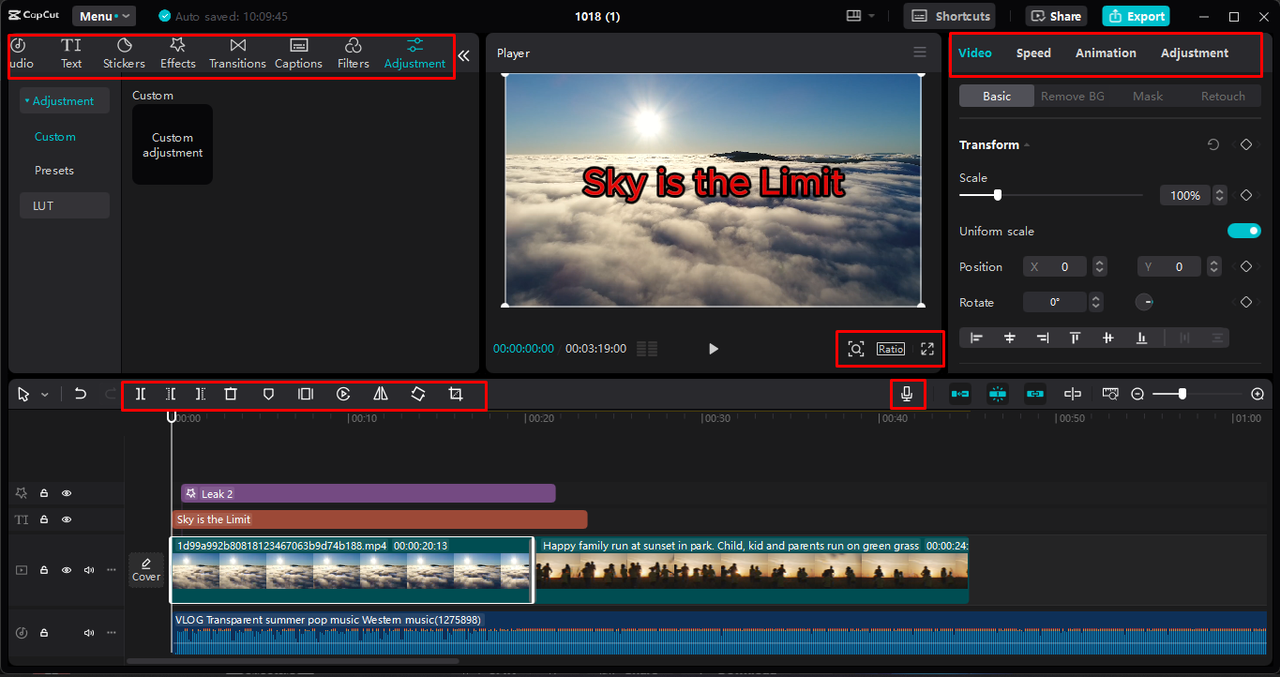 Editing the video in the CapCut desktop video editor