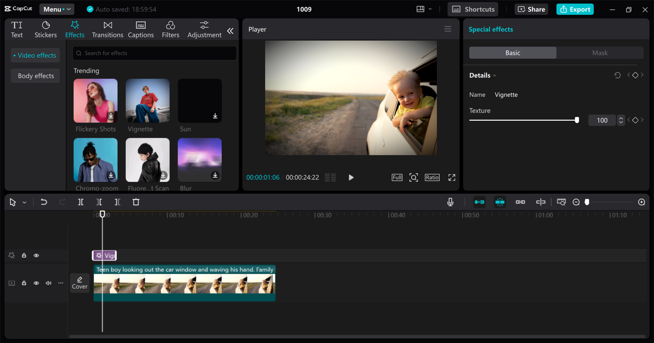 Interface of the CapCut desktop video editor - the perfect tool to enhance your videos