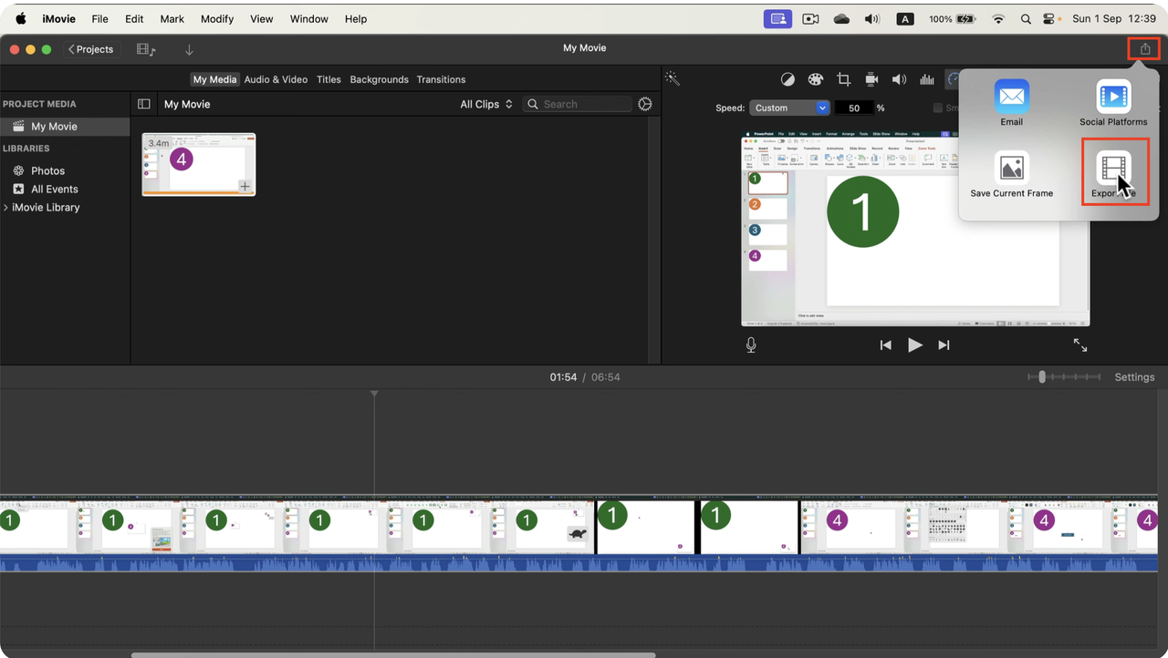 Export video in iMovie