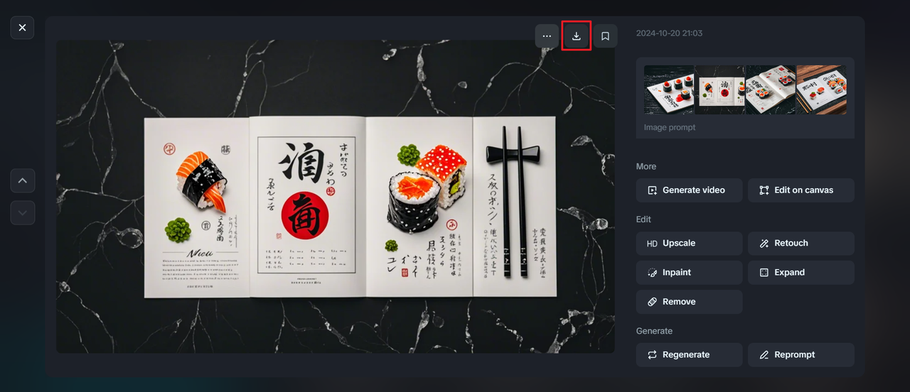 Hit the download icon to save your menu design