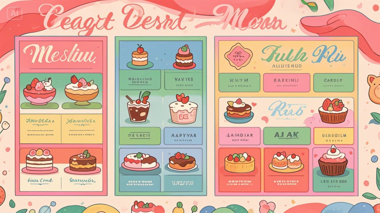 Dessert shop menu