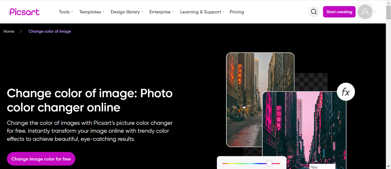 Picsart's picture recolor online page