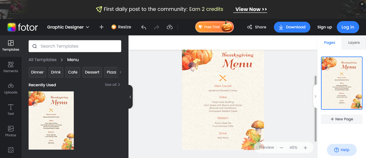 Fotor menu maker online free template