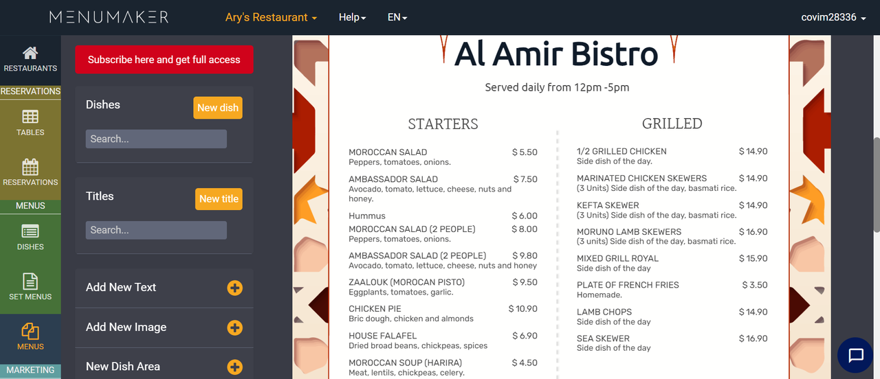 MenuMaker menu maker online free template