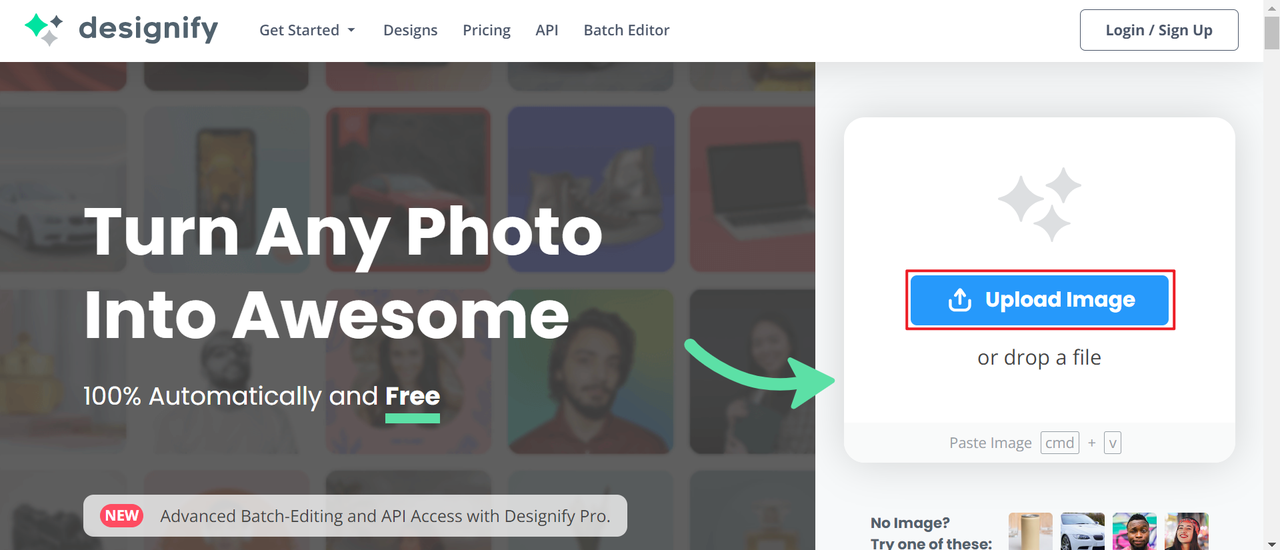 Click "Upload image" to add your mockup design