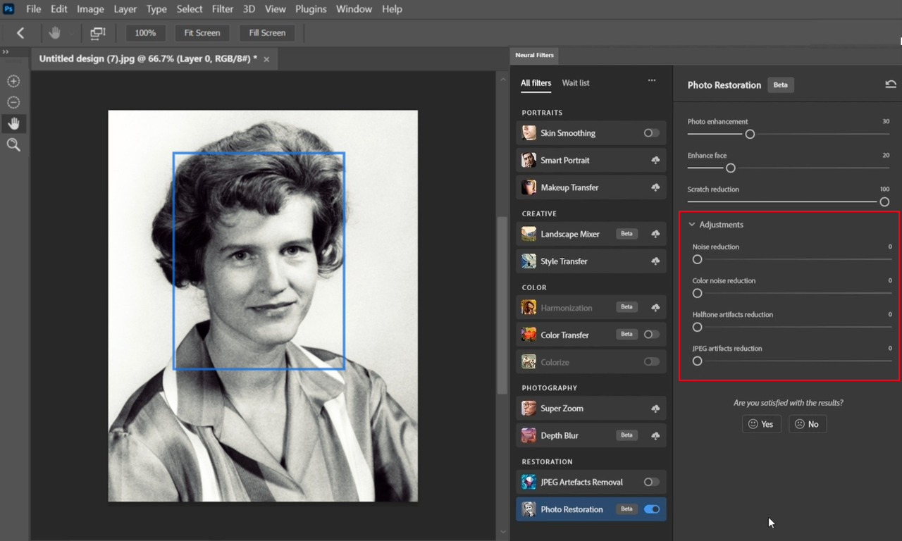 Photoshop restoration adjustments