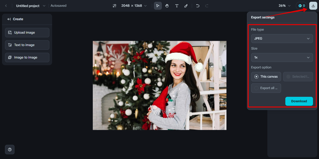 exporting image with Santa hat