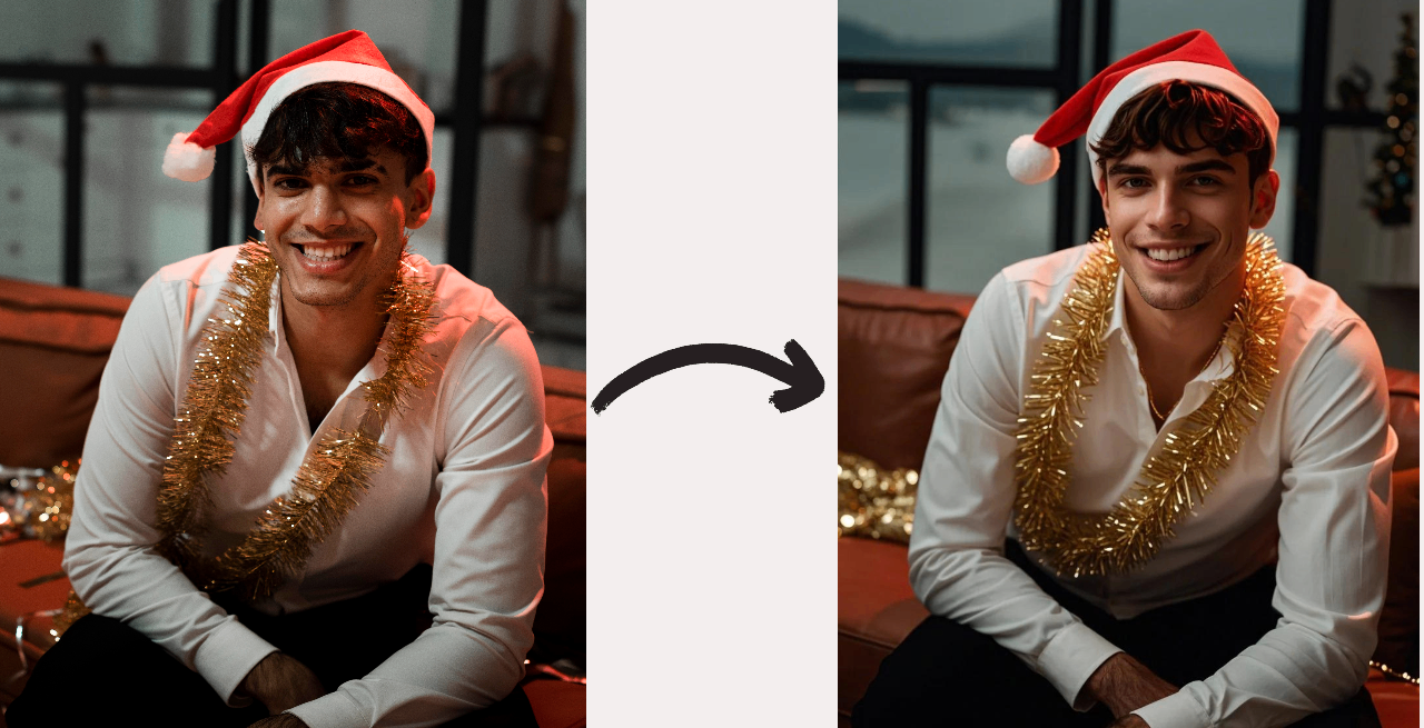 retouching images featuring Santa hat