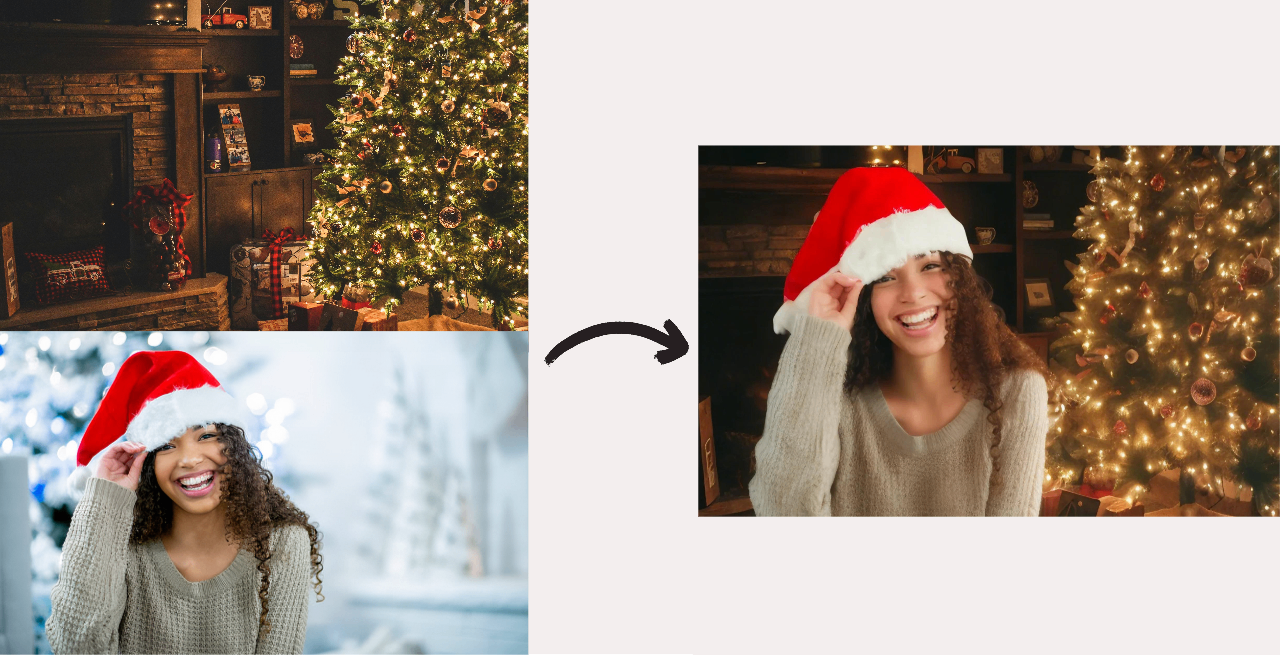 blending images featuring Santa hat and a background