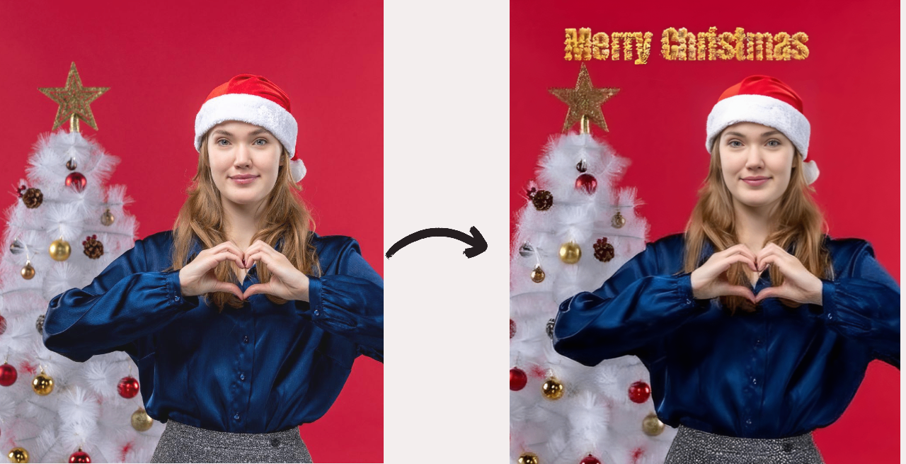 adding text to images featuring Santa hat