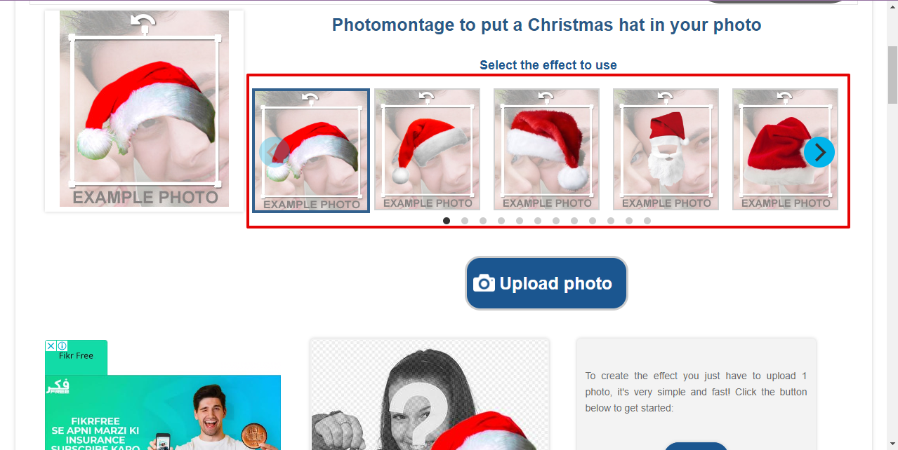 selecting Santa hat sticker on photofunny