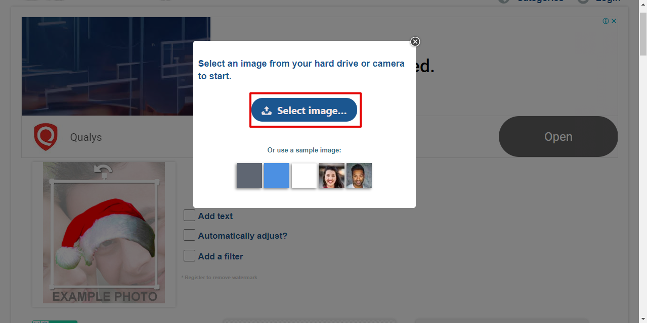 uploading picture and accessing editor on Photofunny