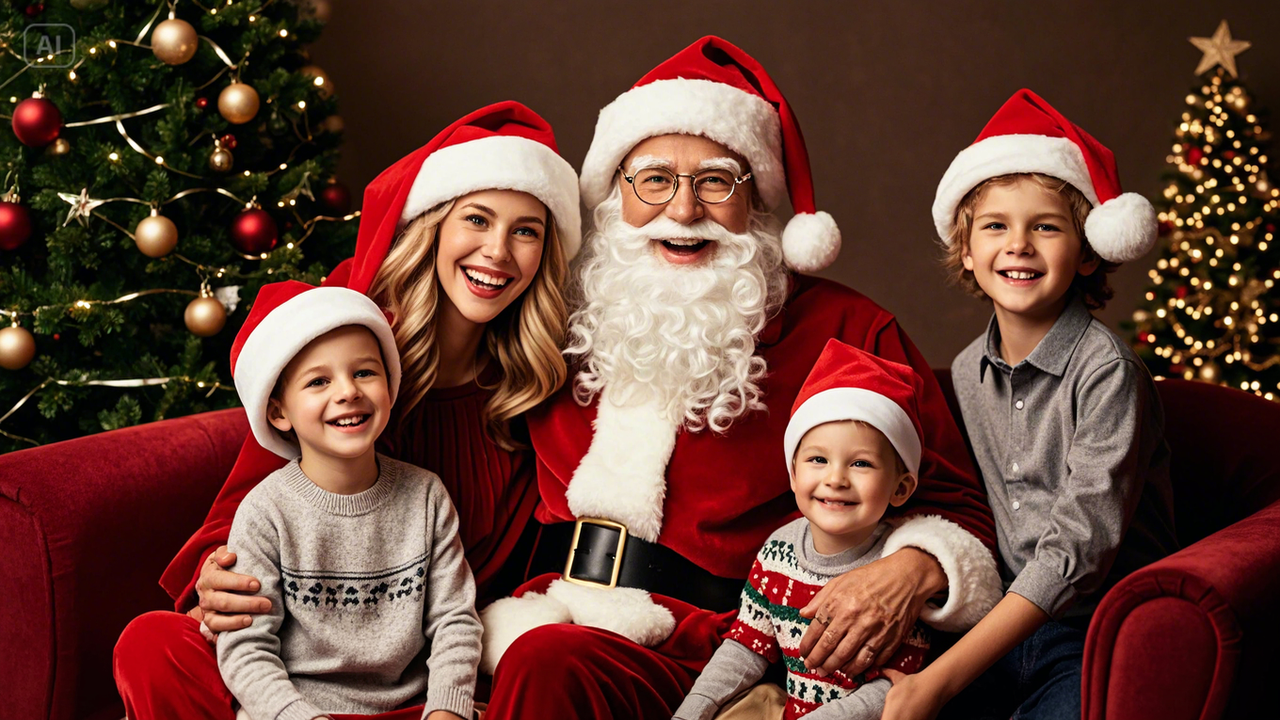 Family portrait in Santa hats