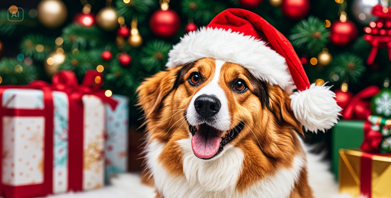 Pet wearing Santa hat