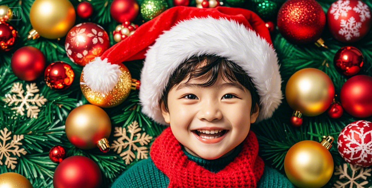 Kid portrait wearing Santa hat