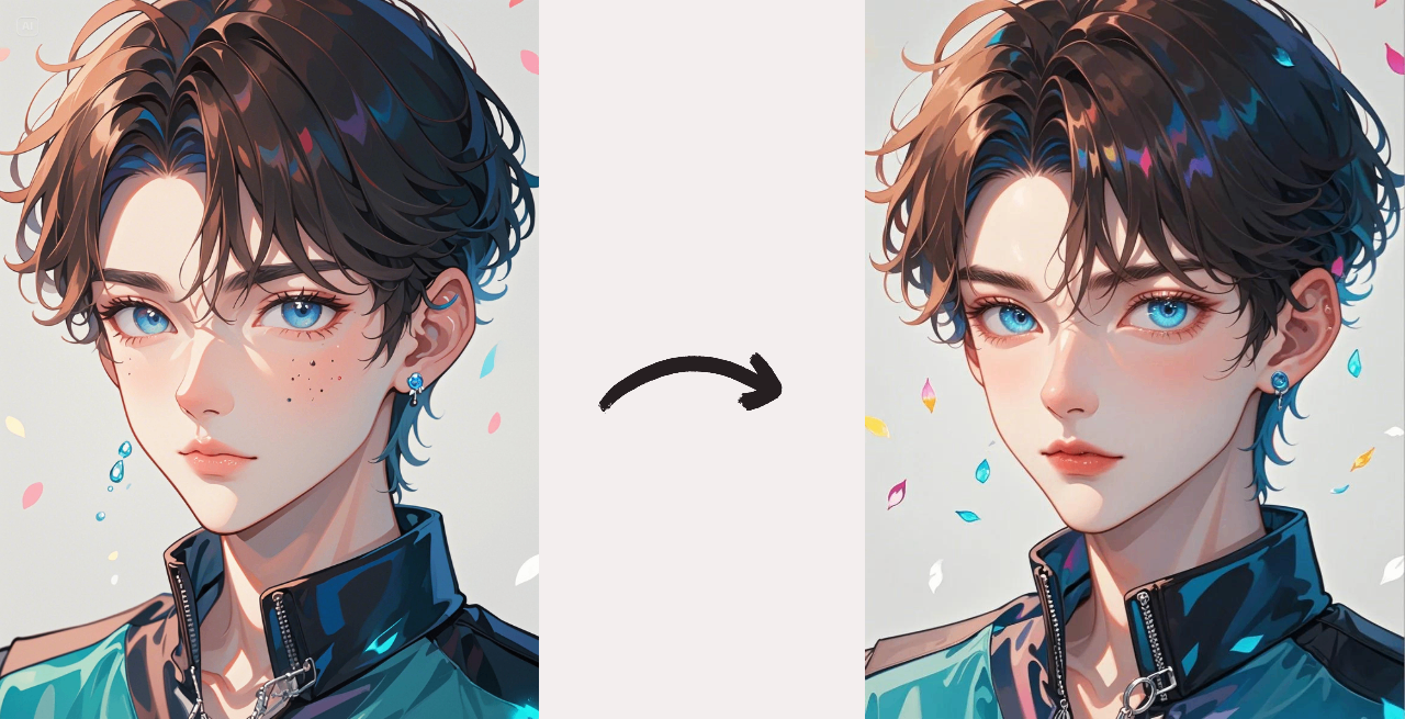 retouching the face freckles in anime character