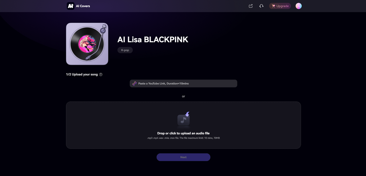 Interface of Media.io - a free K-pop AI voice generator