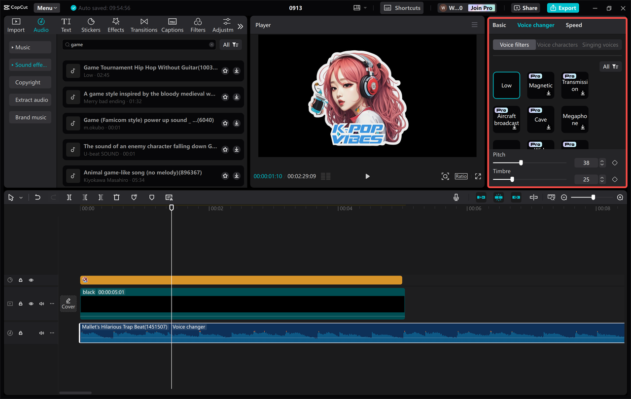 Customizing audio in the CapCut desktop video editor