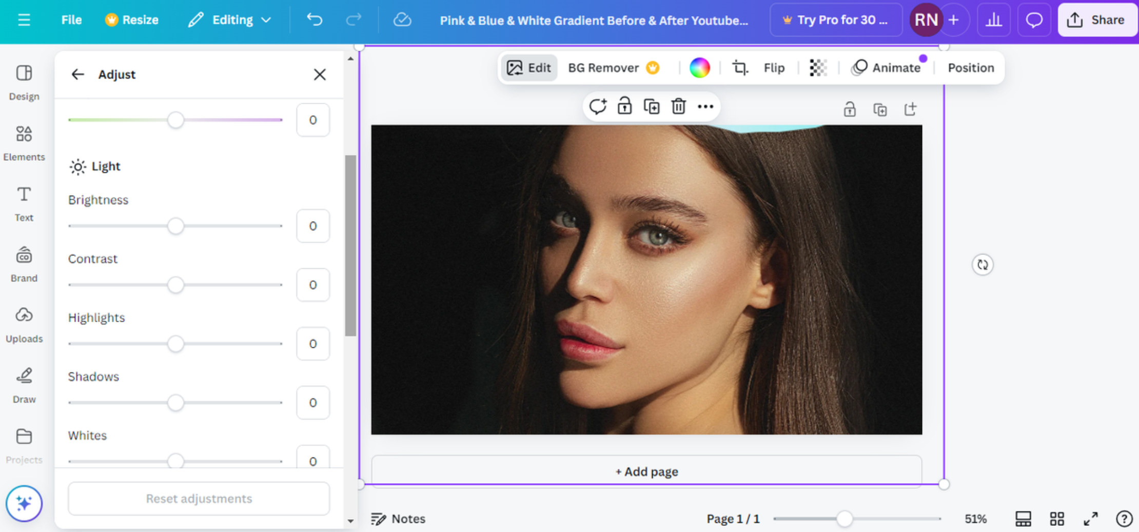 Interface of Canva - the ideal tool for eyebrow slit filters